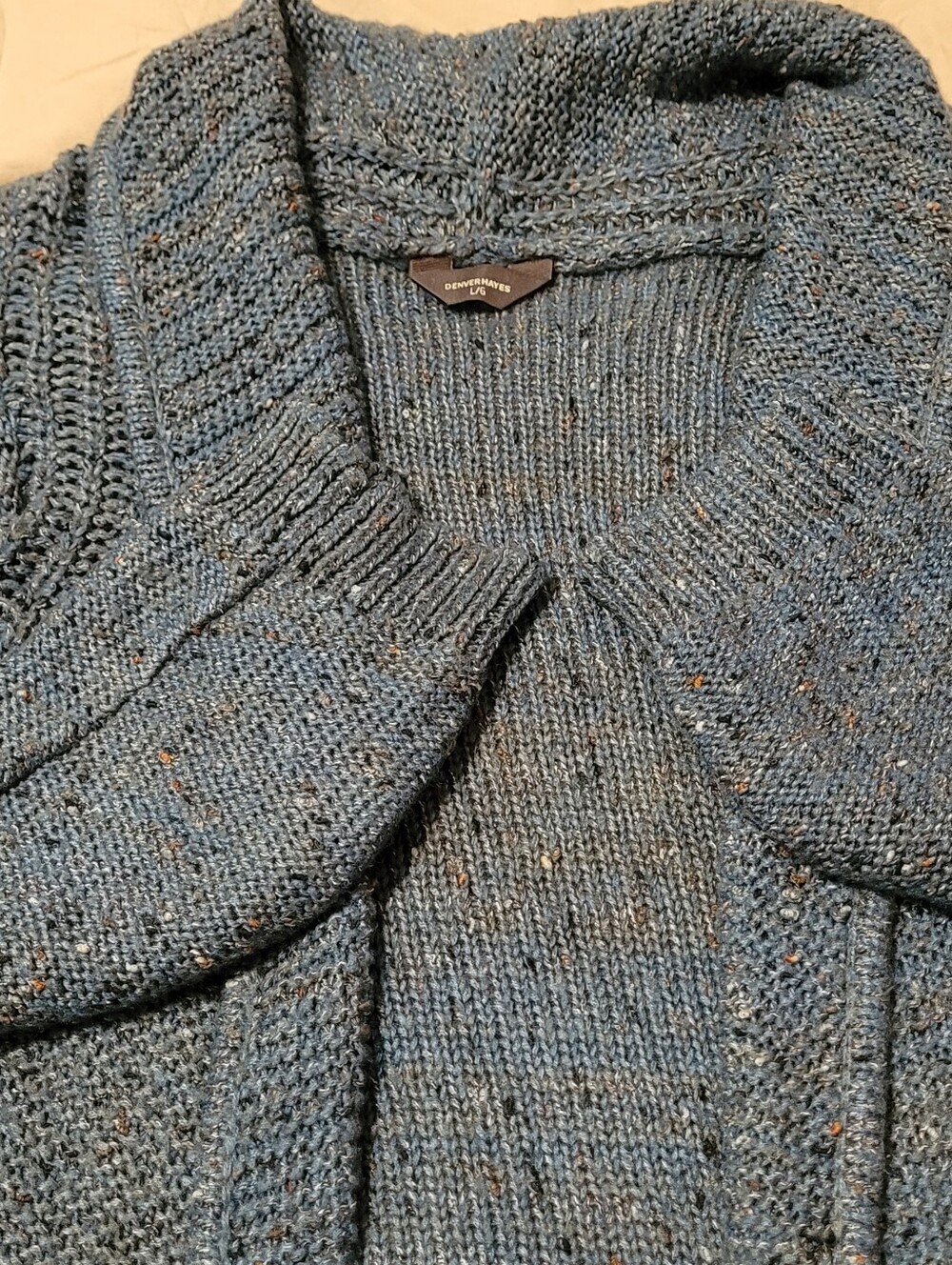 Denver Hayes Teal Speckled Open Front Cardigan Sweater Sz Large - Picture 8 of 11